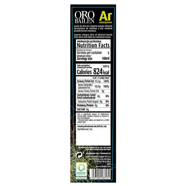 Oro Bailén Reserva Familiar Arbequina Extra Virgin Olive Oil 500ml